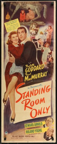8x0556 STANDING ROOM ONLY insert 1944 art of housemaid Paulette Goddard held by Fred MacMurray!