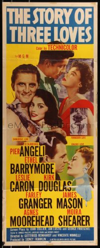 8x0559 STORY OF THREE LOVES insert 1953 Kirk Douglas, Pier Angeli, Leslie Caron, Granger, Mason