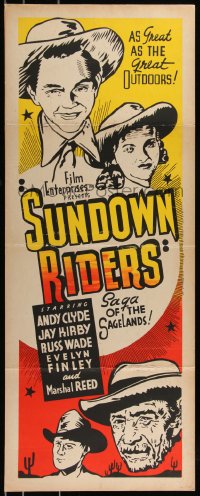 8x0561 SUNDOWN RIDERS insert 1944 Andy Clyde, Jay Kirby, Russ Wade, pretty Evelyn Finley!