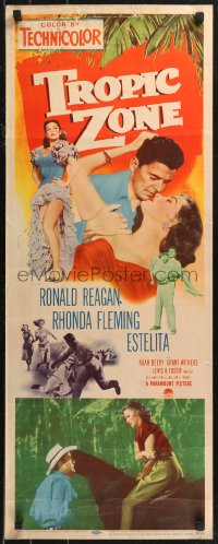 8x0569 TROPIC ZONE insert 1953 art of Ronald Reagan romancing Rhonda Fleming + sexy Estelita!