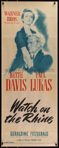 8x0574 WATCH ON THE RHINE insert 1943 Bette Davis & Paul Lukas, by Dashiell Hammett & Lillian Hellman!