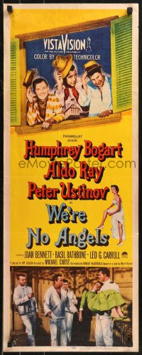 8x0575 WE'RE NO ANGELS insert 1955 Humphrey Bogart, Aldo Ray & Ustinov tipping their hats!