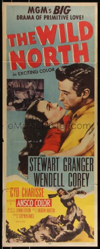 8x0578 WILD NORTH insert 1952 art of Stewart Granger holding sexy Cyd Charisse, primitive love!