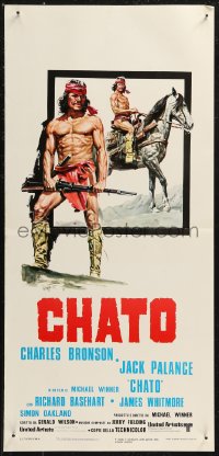 8x0806 CHATO'S LAND Italian locandina 1972 different art of Charles Bronson w/rifle & on horse!