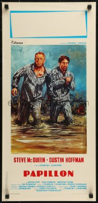 8x0937 PAPILLON Italian locandina R1970s Steve McQueen & Dustin Hoffman escape Devil's Island!