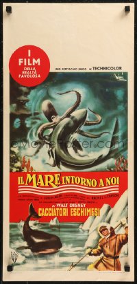 8x0971 SEA AROUND US /ALASKAN ESKIMO Italian locandina 1954 cool Morini underwater action art, whale and Eskimo!