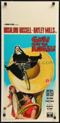 8x1010 TROUBLE WITH ANGELS Italian locandina 1966 Mills + nun Rosalind Russell on bike by Campeggi!