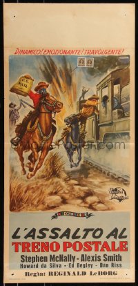 8x1025 WYOMING MAIL Italian locandina 1951 De Amicis art of cowboys & train hijacked by outlaws!