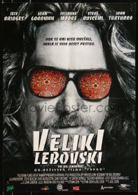 8x0132 BIG LEBOWSKI Yugoslavian 19x27 1998 Coen Bros, Bridges in psychedelic shades, white title!