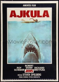 8x0167 JAWS Yugoslavian 20x28 1975 Spielberg's classic man-eating shark attacking swimmer, Ajkula!