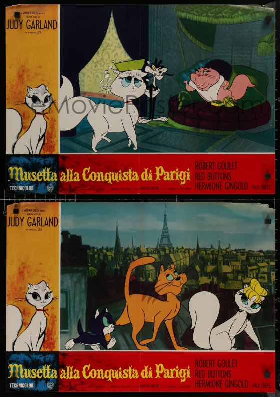 : 8x0609 GAY PURR-EE group of 10 Italian 19x27 pbustas 1963 Judy  Garland, Robert Goulet, cartoon cats!