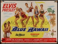 8y0743 BLUE HAWAII British quad 1962 different images of Elvis & sexy beach women, ultra rare!