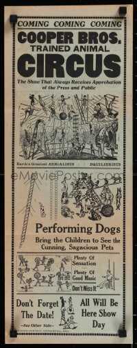 8y0165 COOPER BROS TRAINED ANIMAL CIRCUS 2-sided 9x24 circus poster 1940s art of many big top acts!