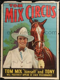 8y0178 TOM MIX CIRCUS 21x28 circus poster 1932 great artwork portrait of him with Tony the horse!