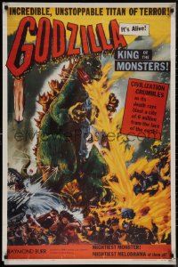 8y0285 GODZILLA 26x40 commercial poster 1990s Gojira, image of King of the Monsters destroying stuff