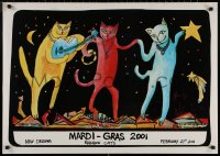 8y0300 MARDI GRAS 24x34 commercial poster 2001 really cool colorful cat feline art by Amzie Adams!