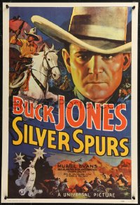8y0316 SILVER SPURS 20x29 commercial poster 1980s cool montage artwork of cowboy Buck Jones!