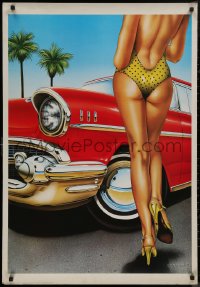 8y0329 UNKNOWN COMMERCIAL POSTER 27x39 Italian commercial poster 1980s sexy woman and vintage car!