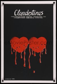 8y0635 CLANDESTINOS Cuban 1987 Fernando Perez, Julioieloy silkscreen art of bleeding hearts!