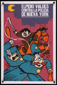 8y0645 ELPIDIO VALDES CONTRA LA POLICIA DE NUEVA YORK Cuban R1990s silkscreen art by Juan Padron!