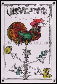 8y0648 HURACANES Cuban R1990s Bachs silkscreen art of a very real rooster acting as a weather vane!