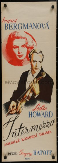 8y0463 INTERMEZZO Czech 12x34 1947 c/u of Ingrid Bergman & Leslie Howard, A Love Story, rare!