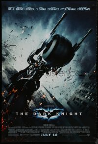 8y0914 DARK KNIGHT advance DS 1sh 2008 cool image of Christian Bale as Batman on Batpod bat bike!
