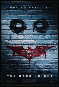 8y0919 DARK KNIGHT teaser DS 1sh 2008 why so serious? cool graffiti image of the Joker's face!