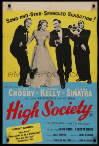 8y0753 HIGH SOCIETY HEAVILY TRIMMED DOUBLE BILL British quad 1960s Sinatra, Crosby, Kelly, Armstrong!