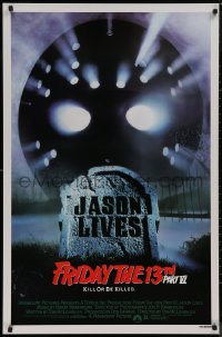 8y0972 FRIDAY THE 13th PART VI 1sh 1986 Jason Lives, cool image of hockey mask & tombstone!