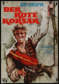 8y0506 CRIMSON PIRATE German R1965 Goetze art of Burt Lancaster swinging on rope w/pistol!
