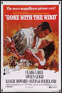 8y0984 GONE WITH THE WIND 1sh R1980s Howard Terpning art of Gable & Leigh over Burning Atlanta!