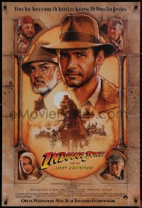 8y1035 INDIANA JONES & THE LAST CRUSADE advance 1sh 1989 Ford/Connery over brown background by Drew!
