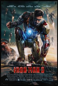 8y1051 IRON MAN 3 advance DS 1sh 2013 cool image of Robert Downey Jr in title role by ocean!