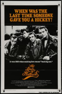 8y1102 LORDS OF FLATBUSH 1sh R1977 cool portrait of Fonzie, Rocky, & Perry as greasers in leather!