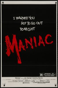 8y1111 MANIAC 1sh 1980 William Lustig's grindhouse slasher, you were warned not to go out tonight!