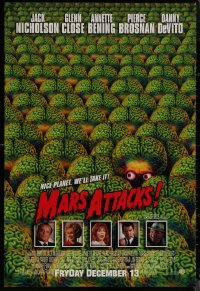 8y1114 MARS ATTACKS! int'l advance 1sh 1996 directed by Tim Burton, great image of brainy aliens!