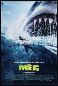 8y1119 MEG int'l advance DS 1sh 2018 image of giant megalodon and floating woman, opening wide!