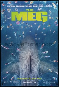 8y1120 MEG teaser DS 1sh 2018 image of giant megalodon and terrified swimmers, pleased to eat you!
