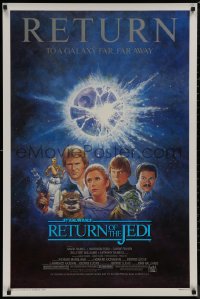 8y1196 RETURN OF THE JEDI studio style 1sh R1985 George Lucas classic, Mark Hamill, Ford, Tom Jung art!