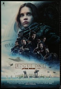 8y1211 ROGUE ONE int'l advance DS 1sh 2016 Star Wars, image of Death Star and battle, brown title!