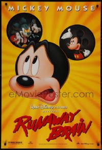 8y1218 RUNAWAY BRAIN DS 1sh 1995 Disney, great huge Mickey Mouse Jekyll & Hyde cartoon image!