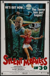 8y1236 SILENT MADNESS 1sh 1984 3D psycho, cool horror art, he's out now & the terror has just begun!