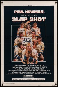 8y1242 SLAP SHOT 1sh 1977 Paul Newman hockey sports classic, great cast portrait art by Craig!