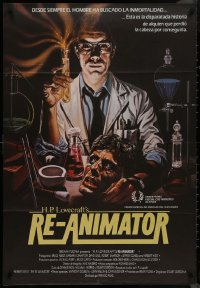 8y0498 RE-ANIMATOR Spanish 1986 great artwork of mad scientist with severed head & vial!