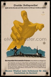 8y0347 DEUTSCHE VOLKSGENOSSEN 12x18 German special poster 1933 Ottler art of a farmer & giant hand!