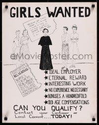 8y0359 GIRLS WANTED 18x23 special poster 1940s art of five women, can you qualify to become a nun?