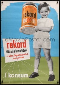 8y0262 REKORD BAKPULVER 28x39 Swedish advertising poster 1950s boy holding a giant can!