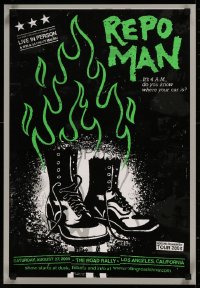 8y0093 REPO MAN 17x25 art print 2005 Todd Slater art of flaming boots, cult classic!