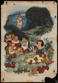 8y0392 SNOW WHITE & THE SEVEN DWARFS 28x40 special poster 1973 portrait of characters for puzzle!